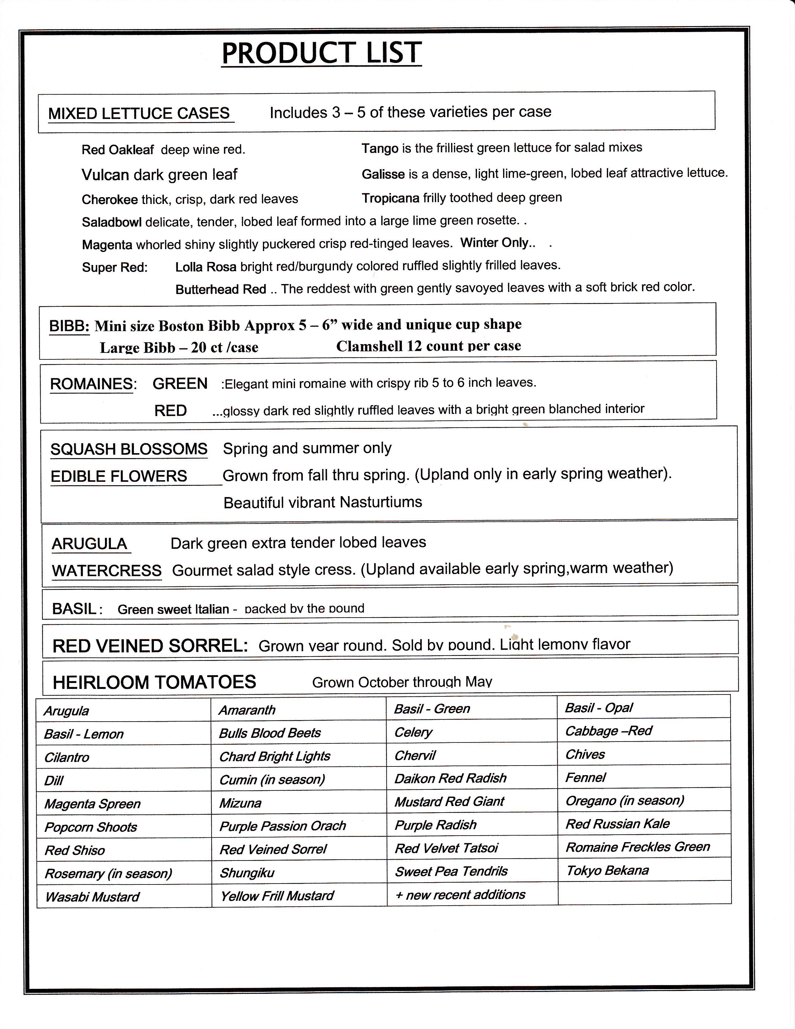 Product List 2013